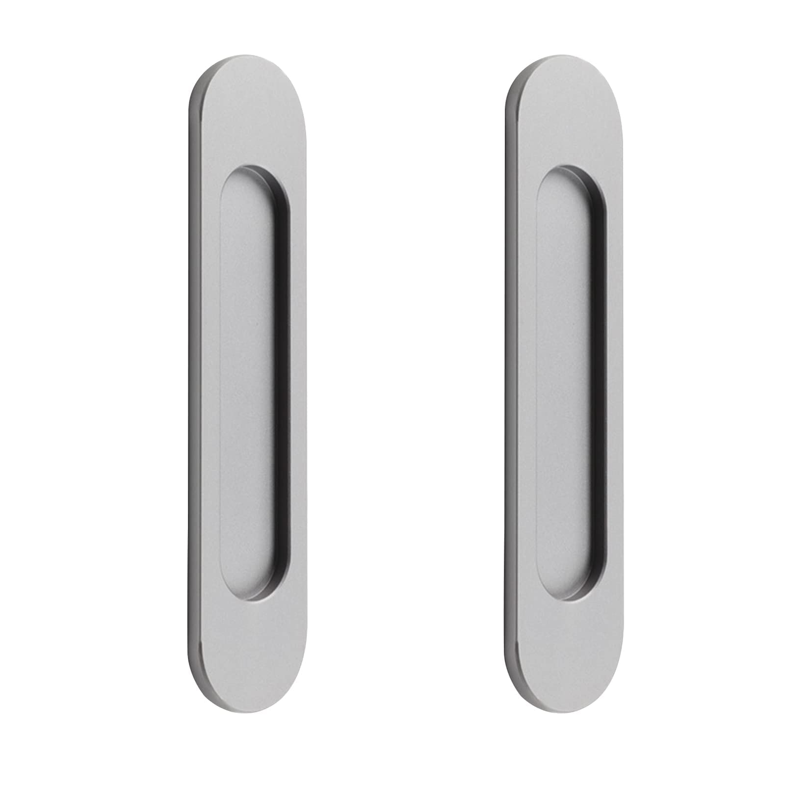 MAKINGTEC Self-Stick Oval Sliding Door Pulls, 2pcs Matte Gray Aluminum Alloy Flush Pull Punch-Free Handle for Sliding Barn Door Windows Cabinets/18cm