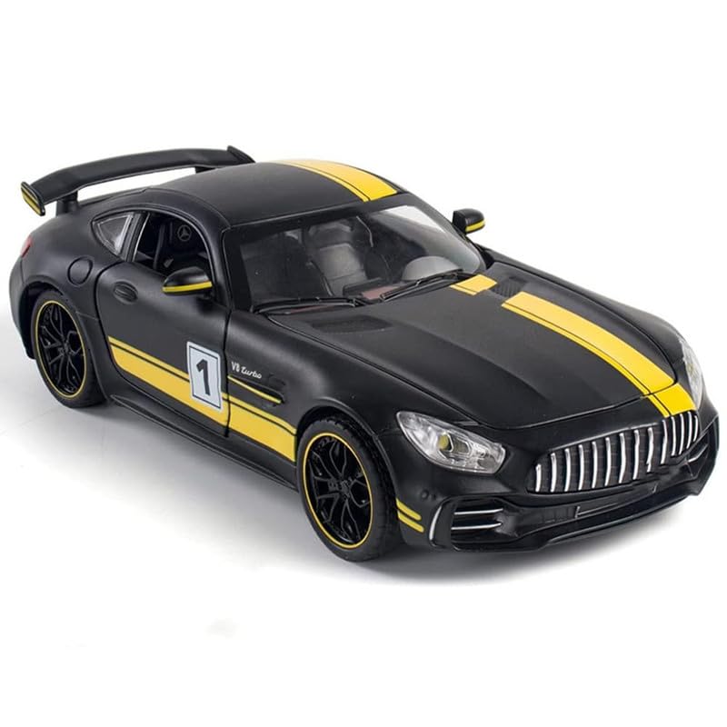 Image of New 1:24 Benz AMG GTR Diecast Alloy Metal Pull Back Car with Openable Doors Music Sound and Light Vehicle Toy Car for Kids Boys (Black)