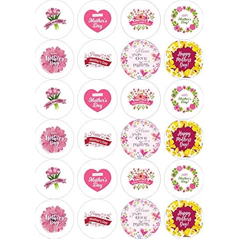 24 Edible Wafer Cupcake Toppers for Mother's Day Cover