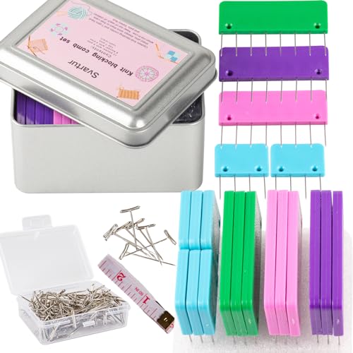 Svartur Crochet Blocking Pin Kit, with 20 Knit Blocking Combs &100 T-Pins and Tin Case, Rainbow Knitting Block Pins for Blocking Mats, Multicolor, White by Svartur - Image 8