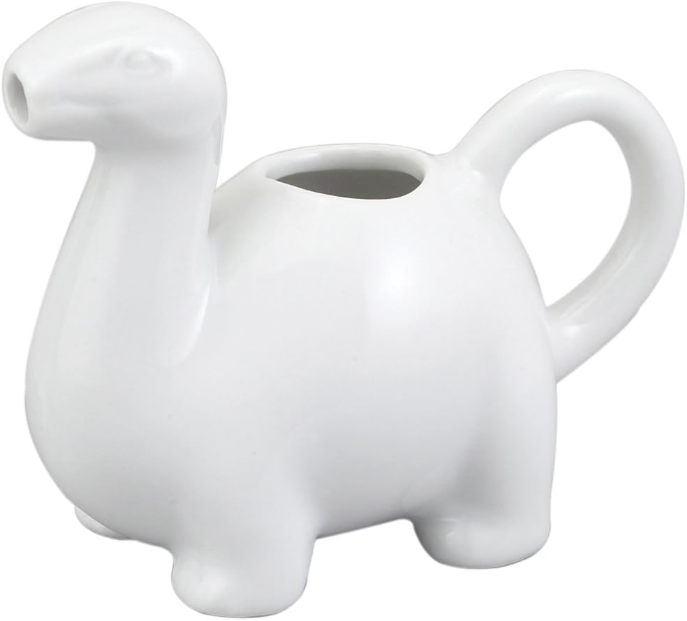 HIC Harold Import Co. Kitchen Mini Dinosaur Creamer with Handle, Fine White Porcelain, 2-Ounce