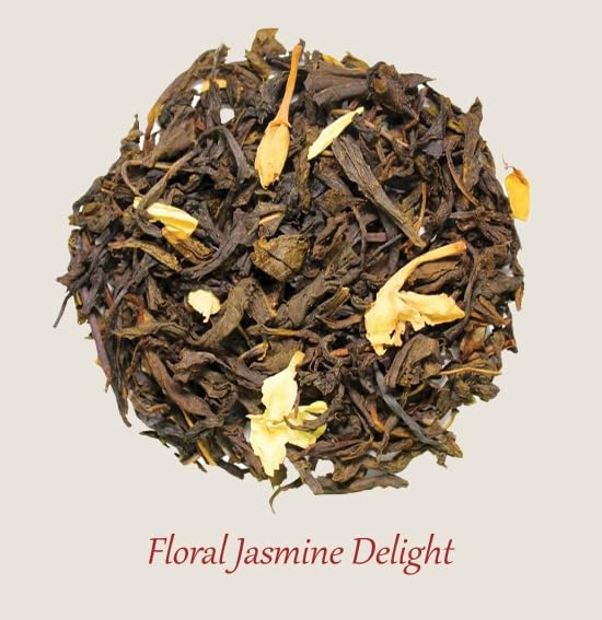 Image of Blossom & Brew Floral Jasmine Delight Darjeeling Green Tea with Pure Jasmine Buds(1.76oz) - Aromatic Whole Leaf Blend from India - Floral Flavor, Low Caffeine, Perfect for Hot or Iced Brew