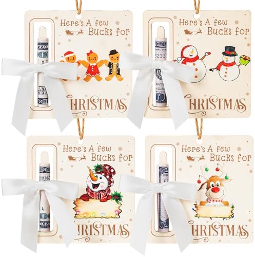 Christmas Money Holders for Cash, 4 Pcs Wooden Money Cards for Xmas Gift, 2025 Christmas Money Card Gifts Hanging Ornaments for Christmas Tree