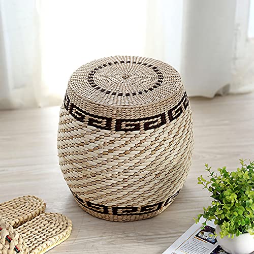 Ratán Tejido Puff Taburete Otomano,Artesanal Mimbre Otomano,Rústico Seagrass Otomano Reposapiés,Decorativo Redondo Puf para Salón Dormitorio-Un 28x28x28cm(11x11x11inch)