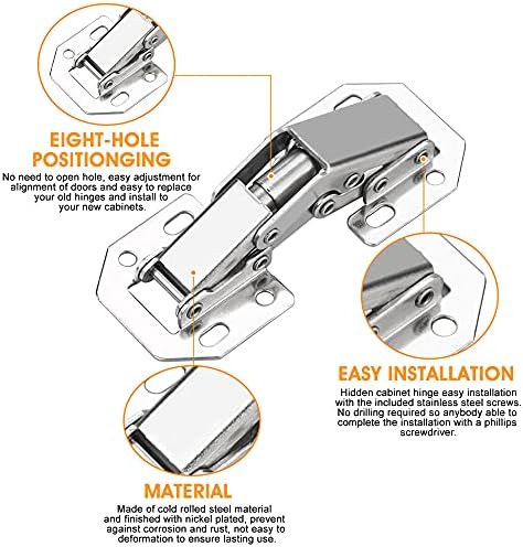 EMAGEREN 8 Pcs Cabinet Hinges 90 Degree Full Overlay Hinges Concealed Hinge Hidden Hinges Cupboard Door Hinge Kitchen Surface Mount Hinges Wardrobe Corner Hingewith Screws for Drawer Window