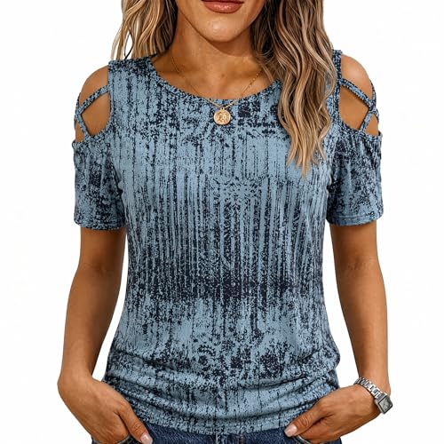 Image of Jar of Love Women's Summer Tops Short Sleeve Cold Shoulder Tops T-Shirts for Women Spring Summer Tops Loose Fit Tunic 2026
