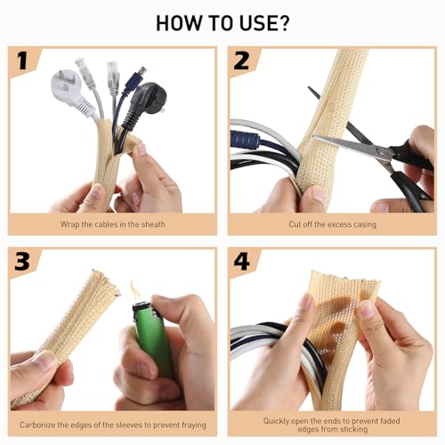 Image of AGPTEK Cable Sleeve, 2 Pack 5ft - 1.2 Inch Cable Management, Desk Cord Cover Organizer Wire Hider for Office Computer TV Wire Loom Tubing, Pet Proof Cord Protector from Cat Dog Chewing, Wood Color