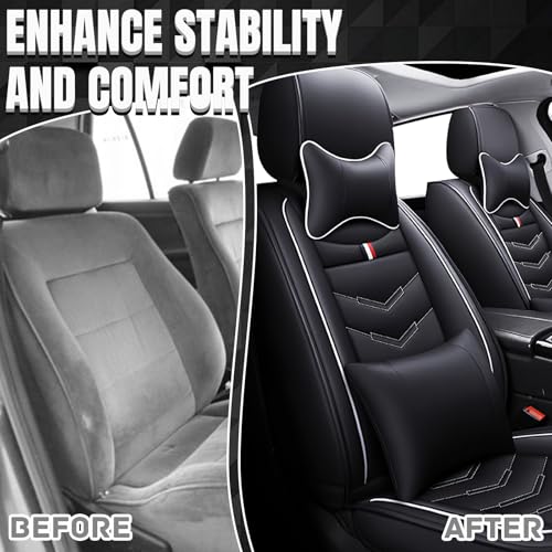 Image of Car Seat Covers Fit for Ford Escape 2001-2026, Leather Seat Covers for Car, Waterproof Non-Slip Durable Car Seat Protector(2 Seats with Pillow,Black White)