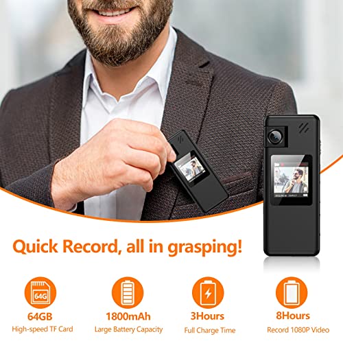 Hoestr 64Gb Body Camera With Audio, 1080P Police Body Cam With 180° Rotatable Lens And Upgrade Rotate Clip, Body Worn Camera For Delivery Riding Indoor #TOP1