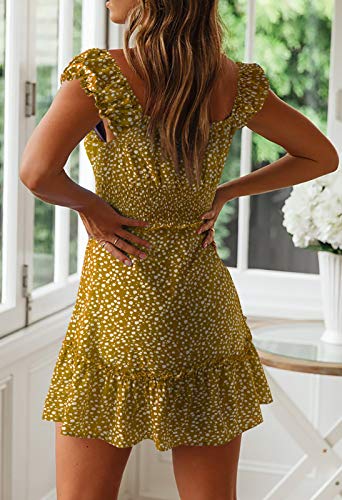 Image of Valphsio Womens Smocked Dress Ruffle Floral Tie Front Boho Short Dresses