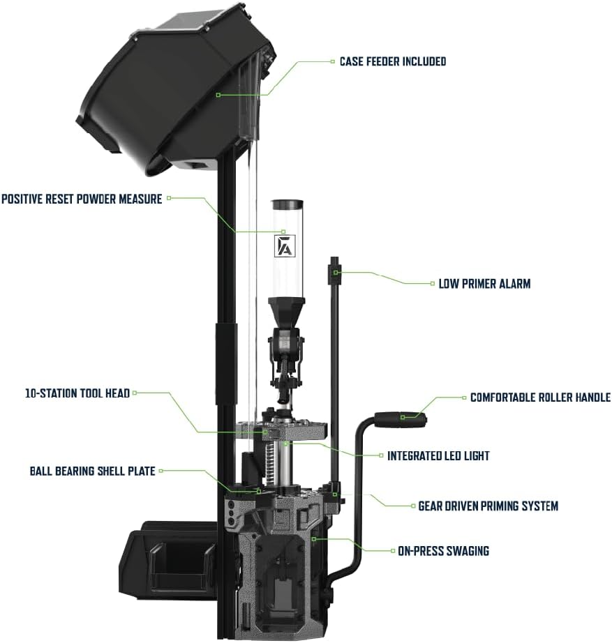 Frankford Arsenal X-10 Progressive Press with 10 Stations, Case Feeder, Automatic Rotating Shell Plate and Powder Measure, For Reloading and Gunsmithing image 2