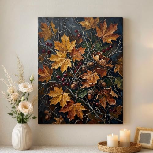 Lienzo de bellotas y bayas doradas de 40x50 cm para iluminar tus paredes