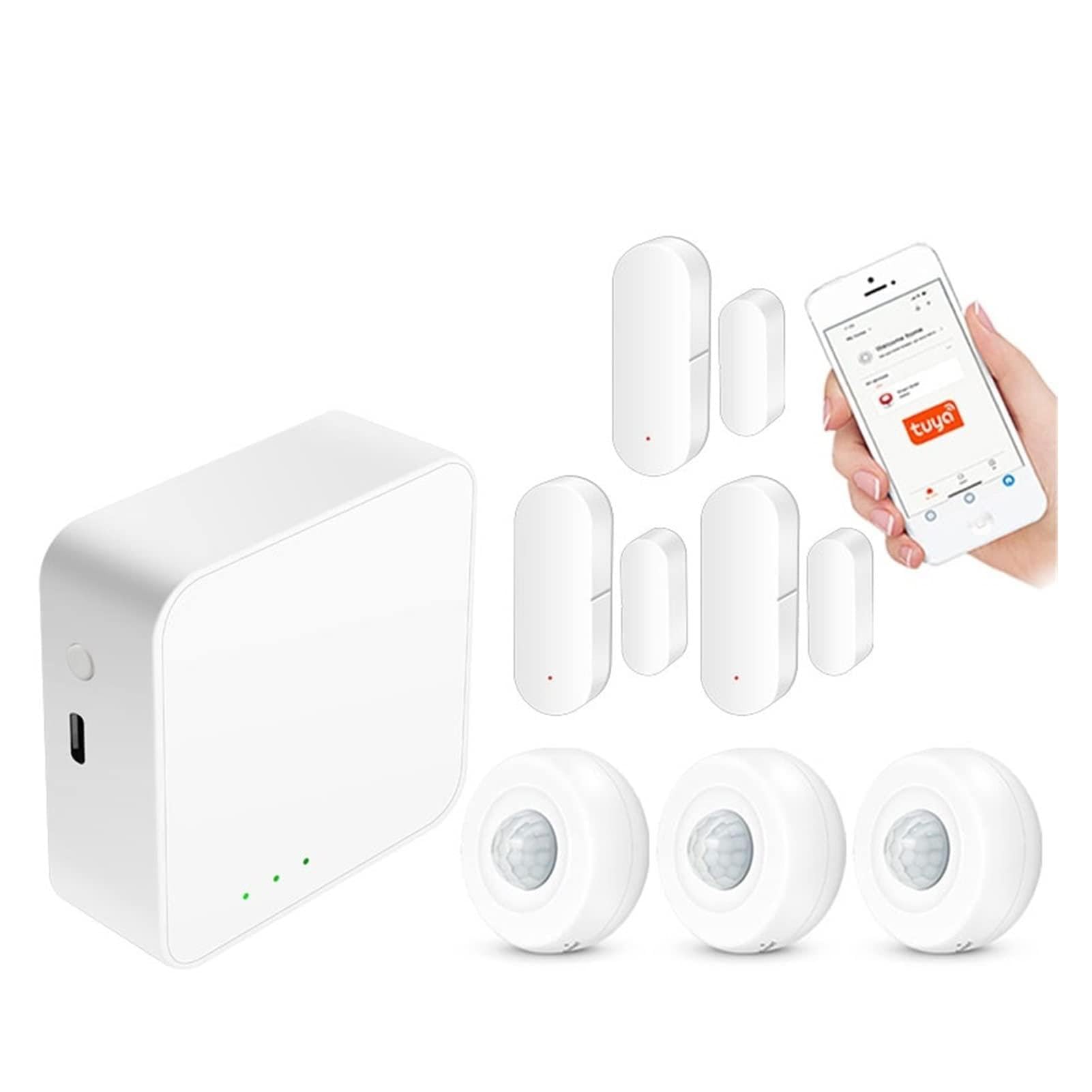Sistema di allarme di sicurezza, Tuya WiFi Zigbee Bluetooth Smart Home Alarm System Porta Open Sensor Hub Life App. Lavoro remoto(A 600MAH)