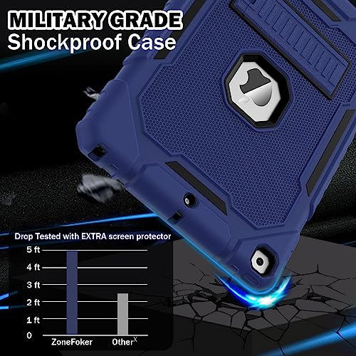 Image of ZoneFoker Case for iPad 9th /8th /7th Generation 2021 /2020 /2019(10.2 inch), Heavy Duty Military Grade Shockproof Rugged Protective 10.2 inch Cover with Built-in Stand for iPad 9 8 7 Gen (NavyBlue+Black)