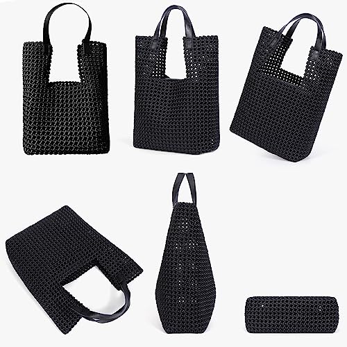 Bolso Tote tejido de cuero y satén para mujer, set 2 piezas miniatura 6