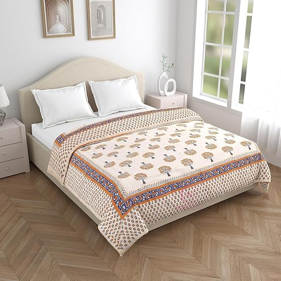 Image of EMIOUR 400 TC Pure Cotton Soft Jaipuri AC Quilt /Razai /Rajai Floral Print,Jaipuri razai Double Bed for Winter Printed (Multicolor, Double Bed, 90 x 105 inch) (Design 1, Single Bed)