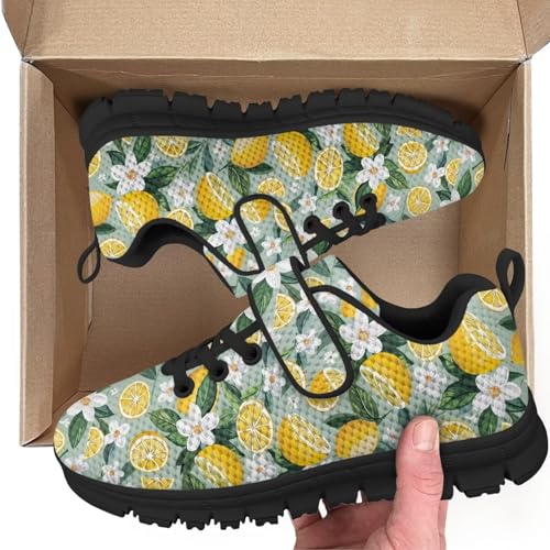 Boys Girls Shoes Kids Sneakers Athletic Running School Shoes for Little Kid/Big Kid Lemon Floral Pattern（Black Sole）2