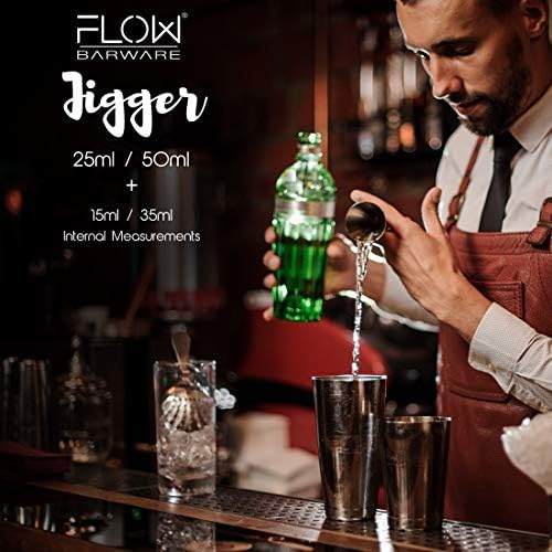 FLOW Barware Jigger 4-in-1 Shot Measure 25ml 50ml 15ml 35ml in One Cocktail Jigger & Alcohol Measure | Spirit Measures 25ml 50ml | Drinks Measures for Spirits | Silver