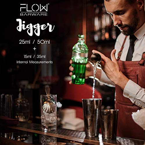 FLOW Barware Spirit Measure | 4-in-1, Shot Measures for Spirits, 25ml, 50ml, 15ml, 35ml, in One Cocktail Jigger & Alcohol Measuring Cup | Drinks Measures for Spirits | Copper Spirit Measure