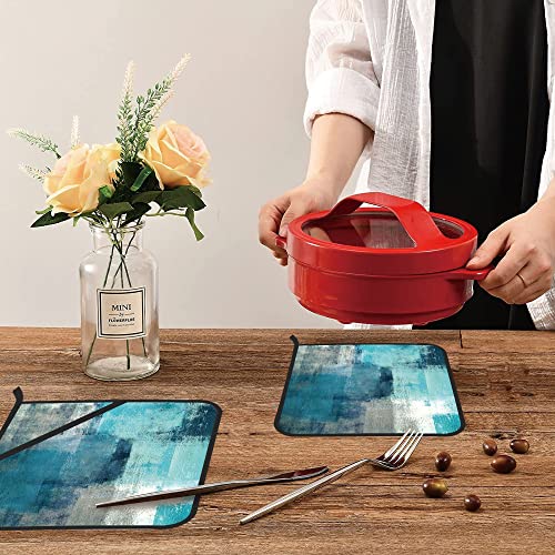Teal And Grey Abstract Art Painting Pot Holders Set Of 2 Kitchen Heat Resistant Potholder For Microwave Cooking Baking Oven End Dishes And Bbq #TOP5