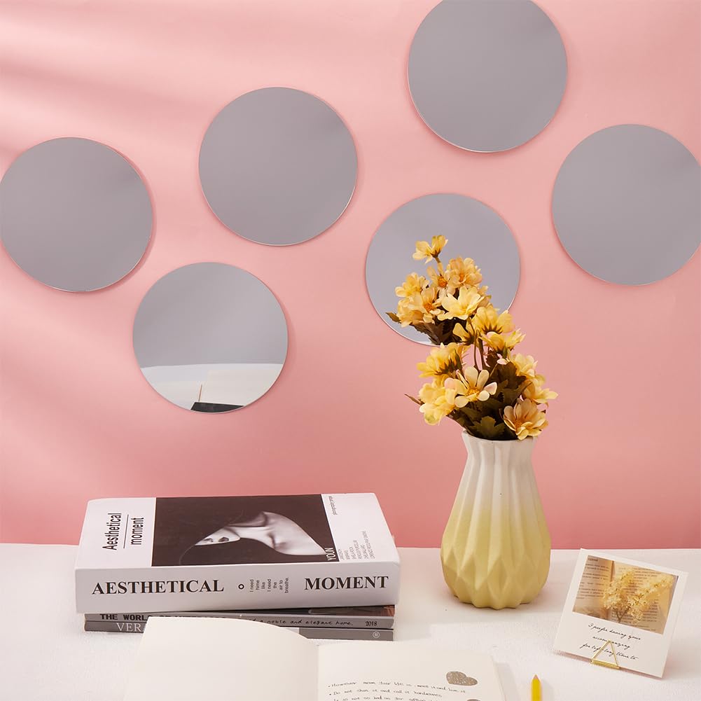 CRASPIRE 10 pcs 6 pouces Miroirs Ronds en Acrylique Plaque Sans Verre Petit Cercle Miroir Décalcomanies Pièces de Miroir Autocollants de Miroir Auto-Adhésifs pour L'Artisanat Tables de Mariage Centres