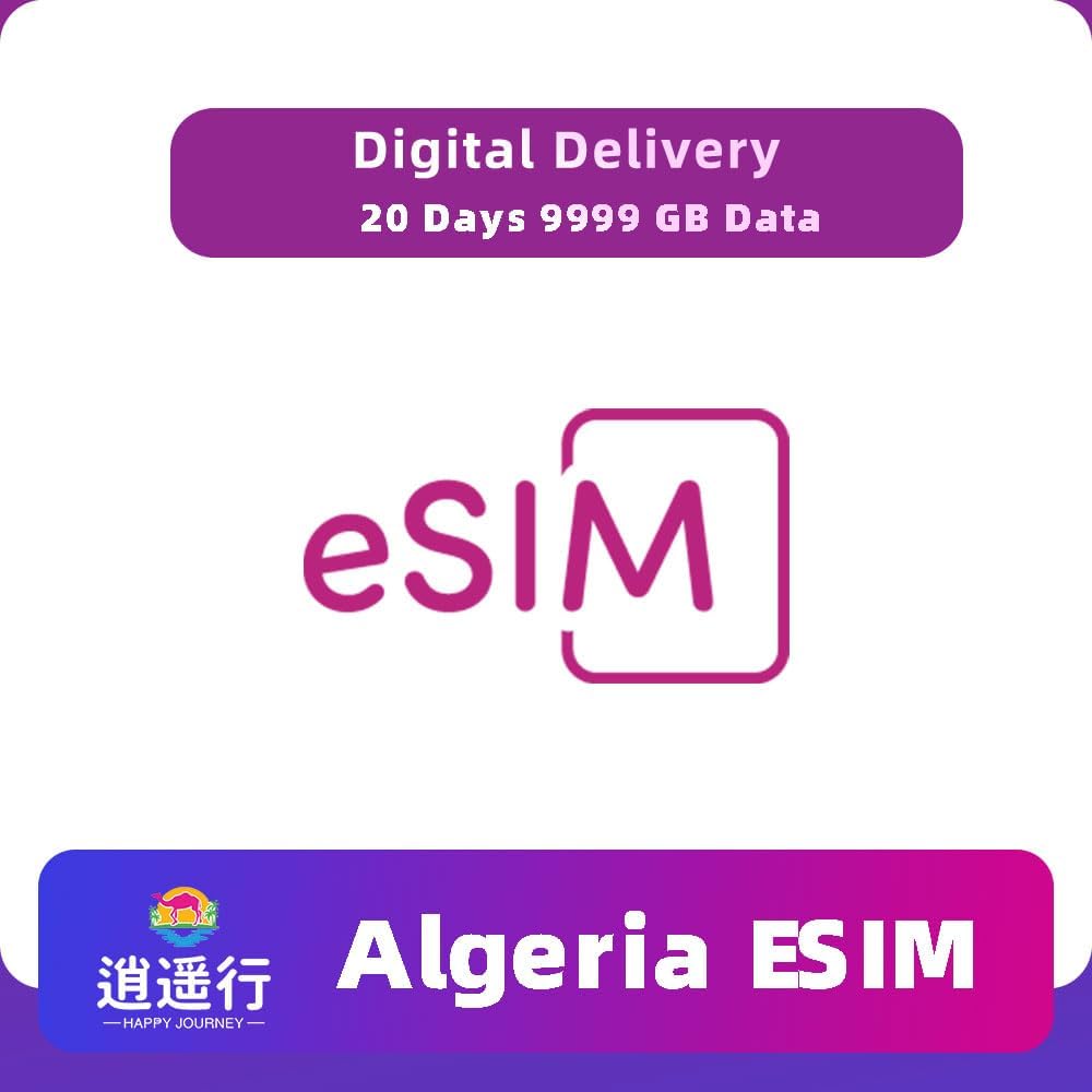 eSIM Card for Algeria | Get QR Code Instantly | 5G/4G High-Speed | Hotspot Allow | for Travel, Business & Unlocked Phones (20 Day 9999GB (Total) 4G, excluding Voice Calls, Speed: 10Mbps.)