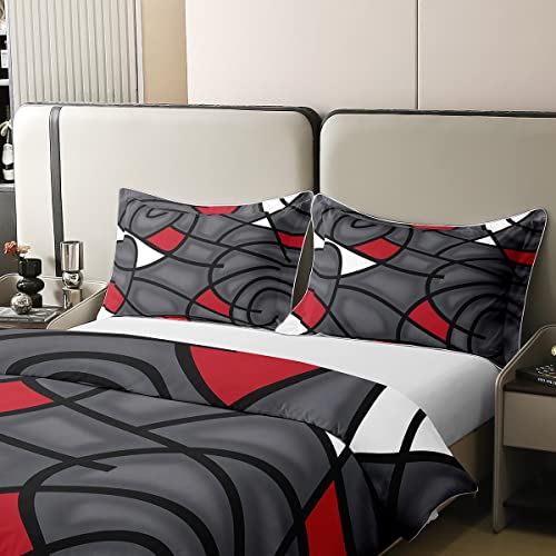 Parure de lit coton motif abstrait design graphique noir et rouge - 5