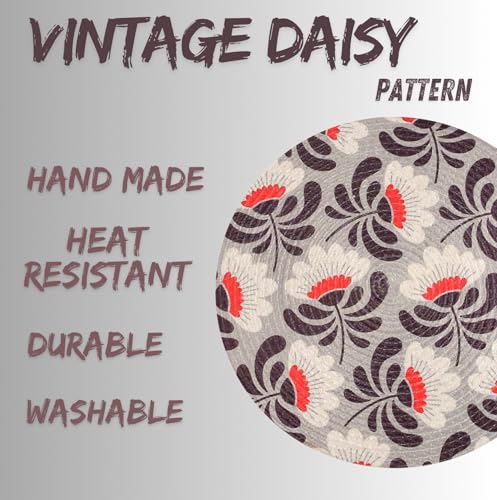 Image of LaVichitra Cotton Table Placemat | Dining Table Mat | Bed Side Table Mat | Cotton Round Shape Placemats | Washable PlaceMat for Shelves & Plant Pots - Pack of 2, Vintage Daisy