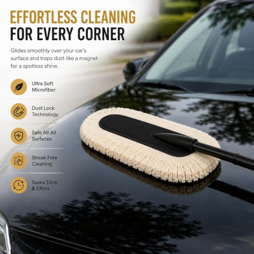 Image of BK 10 IMPORT & EXPORT Car Duster with Long Handle | Lint-Free, Scratch-Free Car Cleaner Brush | Microfiber & Paraffin Wax Coated | Dry Dust Cleaner for Car & Bike Exterior | Ceramic Wax Infused