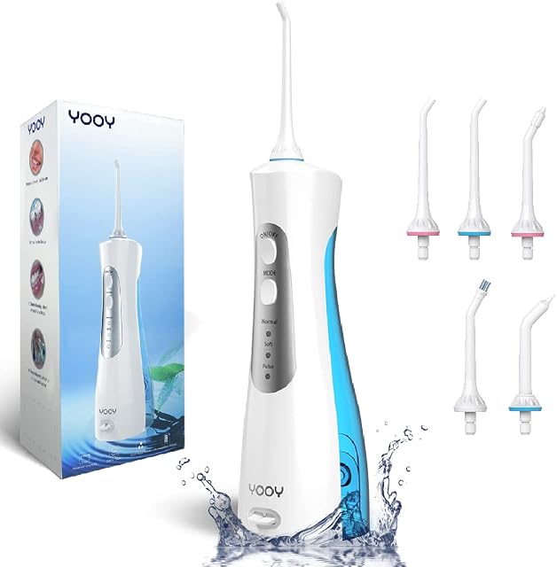 YOOY Water Flosser Cordless for Teeth Dental Oral Irrigator Portable with 5 Jet Tips and Detachable Water Tank IPX7 Waterproof Teeth Cleaner with USB Recharged for 30 Days at Travel or Home