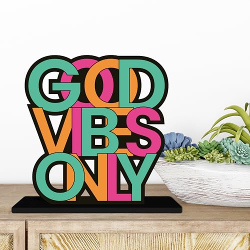 Image of Artvibes Good Vibes Only Inspirational Quotes Table Decor for Office Desk | Home Decoration Items | Living Room | Modern Art Wooden Showpiece Decorative Gift item (SP 1185)