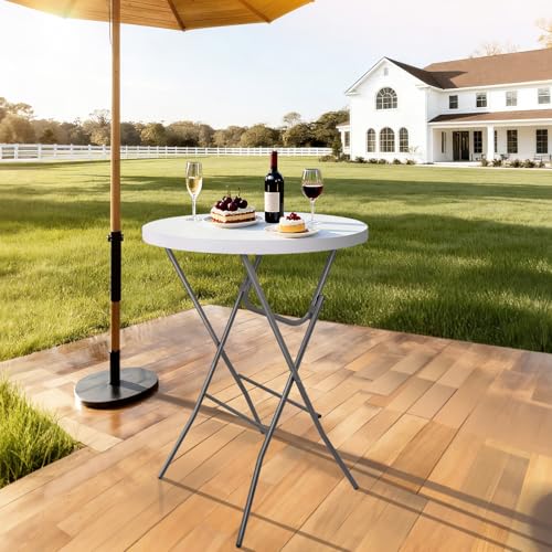 Vampire Killer 2PCS Folding Cocktail Table - 28in Folding Round High Top Indoor Outdoor with Removable Legs, Tall Bistro Foldable Bar Height Table for Parties, Patio, Backyard, Dining, Wedding, White by Vampire Killer - Used condition - Image 8