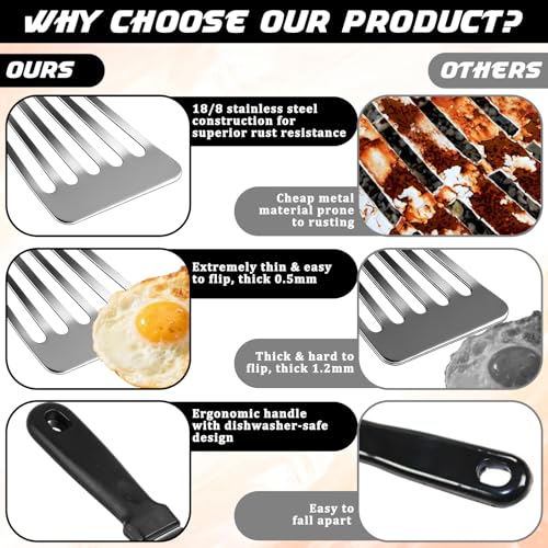 Stainless Steel Fish Spatula with Non-Slip Ergonomic Handle, Tilted Design Egg Flipper Spatula, Flexible Adaptable Fish Turner Spatulas for Outdoor Grilling, Cooking Fishes Omelets, and Flipping Food - Image 7