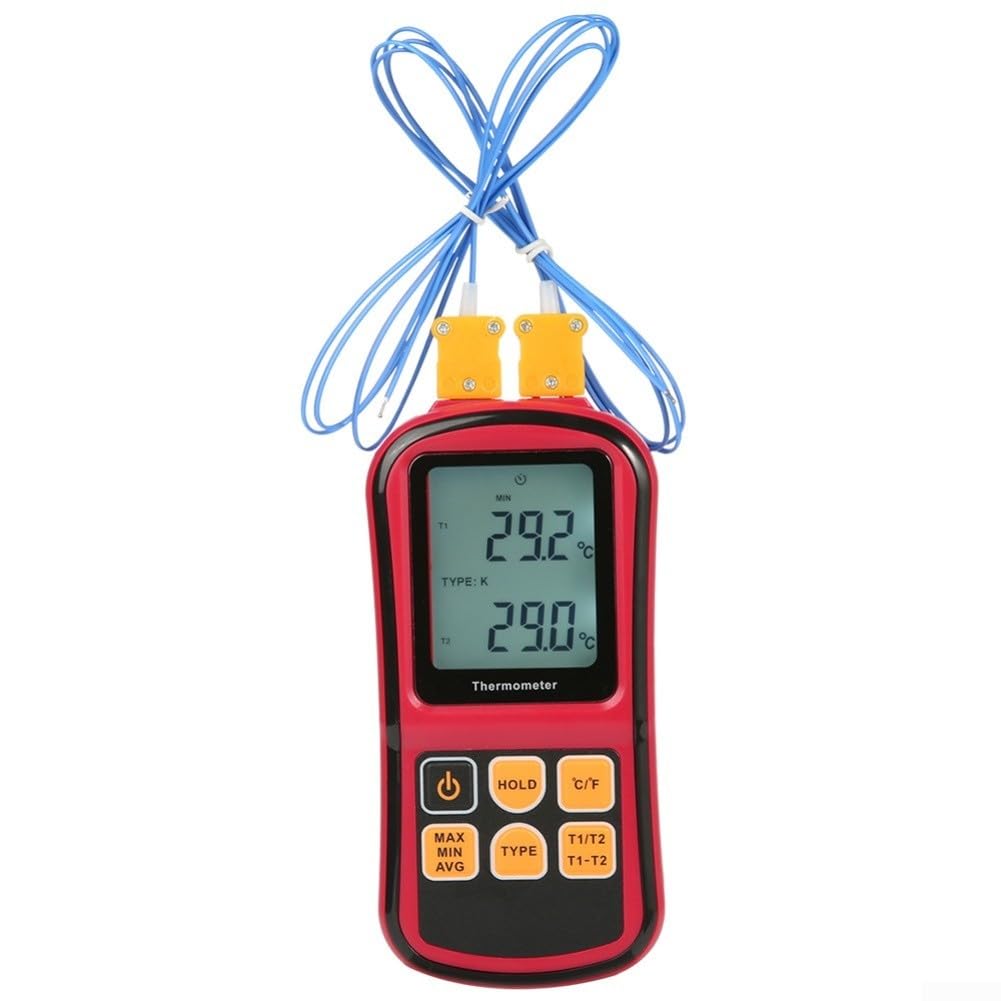 Termometro digitale a termocoppia K J T E R S N tipo doppio canale display LCD per GM1312 con funzioni MAX MIN AVG da -50 a 300 gradi C rosso