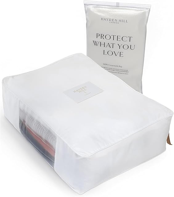 Hayden Hill Luxury Organic Cotton Sweater Storage Bag For Cashmere 18 Inch | Fits 6 Fine Knits, Breathable, Moth Proof, Garment Storage Bag For Cashmere, Zippered, Certified Carbon Neutral, White