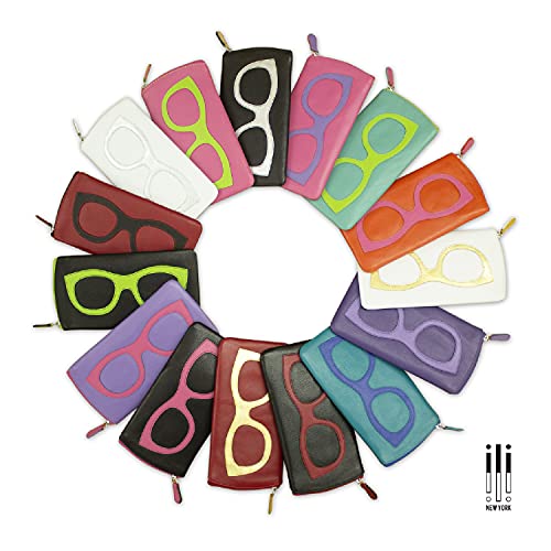 Image of ili New York Smooth Leather Soft Eyeglass Case, Zip Closure with RFID Blocking Lining, Travel-Friendly in Vibrant Colors