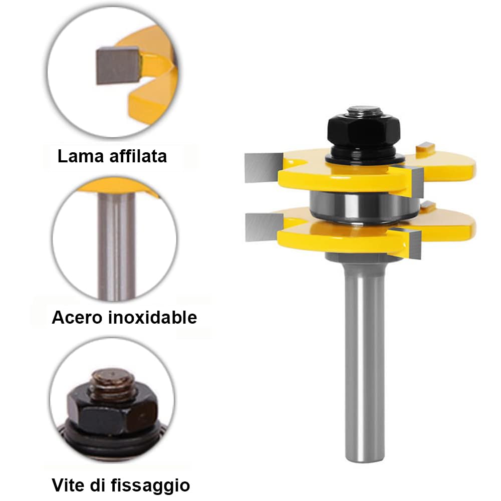 Fresa Scanalatura Set 8mm Fresa Scanalatura Set 3 Denti a Forma T Punte di Falegnameria Fresa per legno,fresa per La Casa e Fai da te
