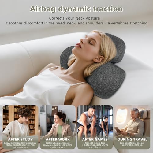 3-in-1 Neck Massager Pillow with Heat, Vibration and Cervical Traction, Ergonomic Neck Support Aid and Neck Support Pillow for Pain Relief, Deep Tissue Neck and Shoulder Massager