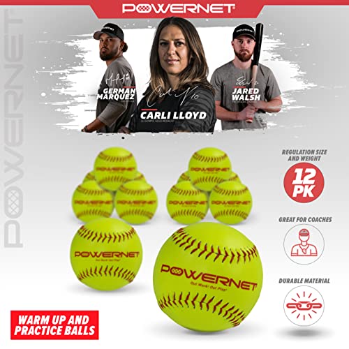 Powernet Practice Softballs | 12 Pk Recreation Grade 12" Balls | Perfect For Softball Soft Toss, Batting, Fielding, Hitting, Pitching, Practice Or Training (Yellow | 12 Pack) #TOP1
