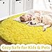 Amdrebio Yellow Round Circle Area Rug 4Ft for Bedroom Living Room, Fluffy Fuzzy Plush Rugs for Kids Room Decor Aesthetic, Cute Furry Shag Kawaii Circular Carpet for Classroom Nursery Dorm Toddler Baby