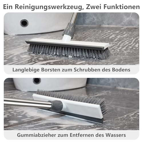 Mitclear Boden-Scheuerbürste mit Langem Stiel(128cm), 2-in-1 Bodenschrubber mit steifen Borsten und Gummiabzieher, Bodenbürste für die Reinigung von Fliesen, Küche, Bad, Dusche, Terrasse, Garage – Bild 3