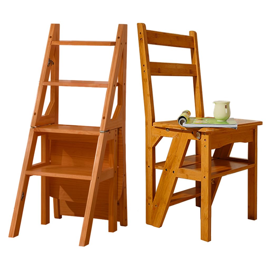 Escabeau bois pliable style bistrot pour accéder aux étagères hautes de cuisine