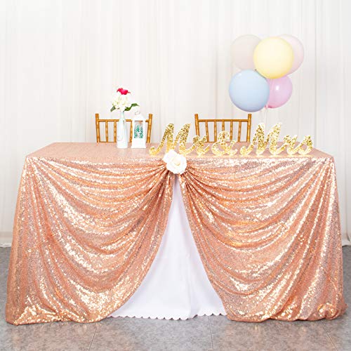ShinyBeauty Nappe Sequin-125x180cm-Or Rose Sequin Tissu De Mariage Gitter Linge de Table pour la Partie Rectangle Nappe Nappe sans Couture pour Banquet de fête