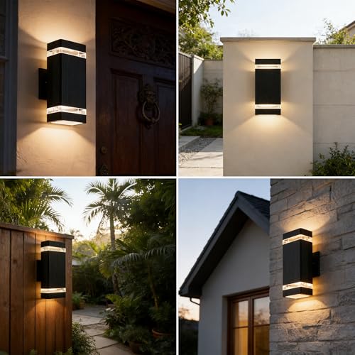 Image of JYV Square Outdoor Wall Lights, Up and Down Porch Lights, Black 2 Pack