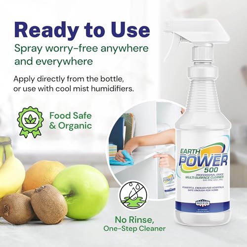 Image of Earth Power Hypochlorous Acid 500 PPM Multipurpose Cleaner - 32 oz | Natural & Non-Toxic - Tile, Refrigerator, Shower, Countertop & Floor Cleaner - Family, Food & Pet Safe Cleaning Supplies