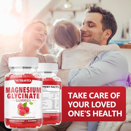 Magnesium Glycinate Gummies 1000mg with Magnesium L - Threonate,Chelated Magnesium Potassium Complex Supplement with VitD, B6, CoQ10, Calcium,Supports for Memory, Calm, Mood - 90 Gummies