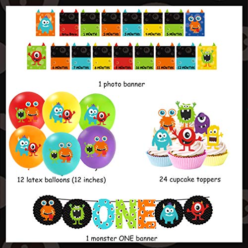 Monster 1St Birthday Decorations Kit - Monster Bash Photo Banner Balloons Cupcake Toppers For Little Monster Party Supplies #TOP5