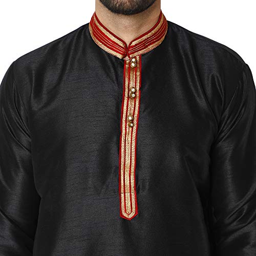 Image of SKAVIJ Men's Art Silk Embroidered Kurta Pajama Set Woven Design Festive Party Dress
