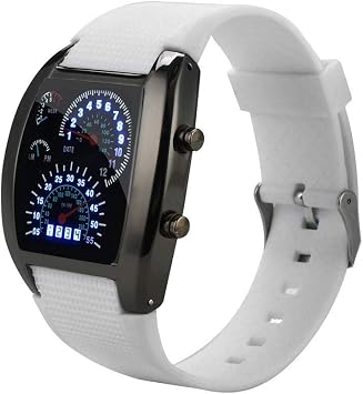 Mens Fashion Watch Sports Watch Electronic Digital Watch Men LED Light Watch Turbo Speedometer Sports Car Dial Meter Watch Men Watch Durable Color White watch
