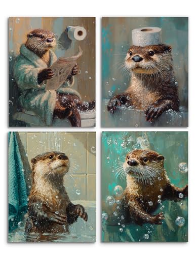 Image of Frimeeme Otter Bathroom Wall Art Prints Set of 4, 8 x 10 inches